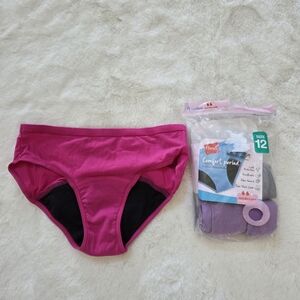 Hanes Period Girls Hipsters 3-Pack Underwear Leaks Comfort Tagless Assor sz 12